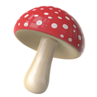 A Detailed 3D Render of a Red and White Mushroom with White Spots on transparent Background png