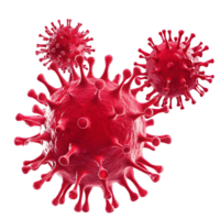 Microscopic View of Three Red Viruses a Detailed 3D Render of Infectious Agents png