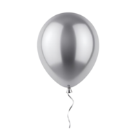 A single silver balloon isolated on a transparent background floats gently with a metallic string png