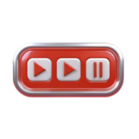 Red and Silver 3D Rendered Media Player Control Buttons Playback Pause Play png