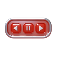 Sleek Red and Silver Media Player Control Buttons 3D Render png