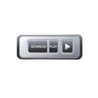 Sleek metallic interface with advanced and play buttons png