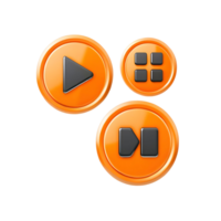 Orange Media Player Buttons 3D Render Play Pause Grid Next Previous png