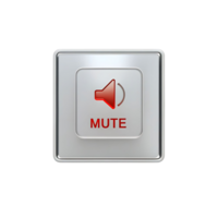 Metallic Mute Button with Red Speaker Icon and Text Label Design for Audio Control Interface png