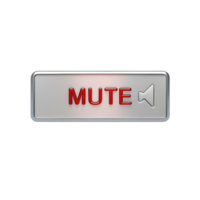 Metallic Mute Button 3D Render Red Text Silver Frame Audio Visual Interface png