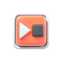 3D Render of a Modern Rewind Button Icon with Glossy Texture and Coral Color Scheme png
