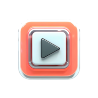 3D Render of a Play Button Icon with a Glossy Orange and White Design png
