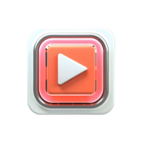3D Render of a Modern Play Button Icon with Neon Red Glow and White Play Symbol on Orange Background png
