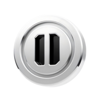 Chrome Pause Button Circular Design 3D Render High Resolution png