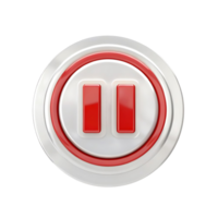 3D Render of a Red and White Pause Button Circular Icon Design Element png