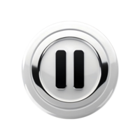 Glossy White Pause Button with Chrome Accents High Resolution 3D Render png