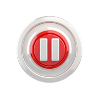 3D Render of a Red and Silver Pause Button Icon Media Player Control png