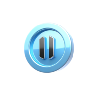 3D Render of a Glossy Blue Pause Button Icon with transparent Inner Rectangles png