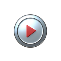 Metallic Play Button Icon Red Triangle on Silver Circle 3D Render png