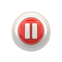 A 3D Render of a Red and White Pause Button Icon on a transparent Background png