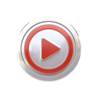 3D Render of a Red and Silver Play Button Icon on transparent Background png