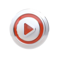Sleek Silver and Red Circular Play Button Icon Design 3D Render png