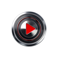 Sleek Red Play Button on a Metallic Circular Interface Design Element png