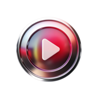 Shiny metallic chrome play button with vibrant red and pink gradient background png