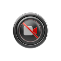 transparent Circular Button with Red Crossed Out Camera Icon 3D Render png