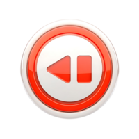 Glossy Red and White Rewind Button Icon for Multimedia Player Control png