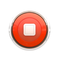 Shiny Red Circular Button with White Square Stop Icon 3D Render png