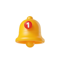 Yellow 3D Render of a Bell Notification Icon with One New Message png