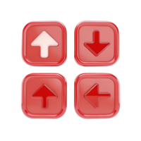 Glossy Red Square Buttons with Up Down Left and Right Arrows 3D Render png