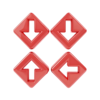 Four Red Diamond Arrows Pointing Up Down Left and Right 3D Shiny Glossy Design png