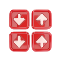 Glossy Red Square Buttons with Up and Down Arrows 3D Render png