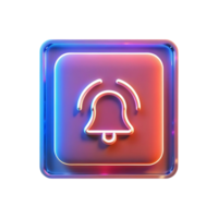 Neon glowing notification bell button interface element 3d render png