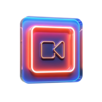 Neon glowing button with rewind icon 3D render png