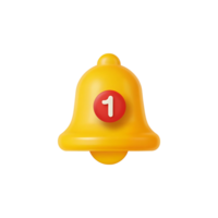 3D Render of a Yellow Bell Notification Icon with One New Message png
