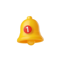 3D Render of a Yellow Bell Notification Icon with One New Notification png