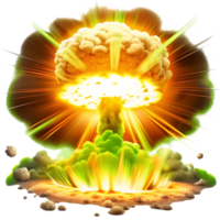 A Powerful Nuclear Explosion with Bright Orange and Green Glowing Clouds and Rays of Light png