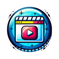 Stunning vibrant player icon design with a play button inside a website window emblem in a cosmic blue circle png