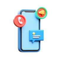 3D Render of Smartphone with Communication Icons Messaging Call and Announcement png