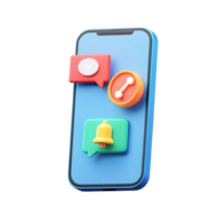 3D Render of Smartphone with Colorful Notification Icons for Messaging Share and Alerts png