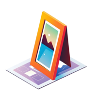 Isometric View of a Colorful Picture Frame Displaying a Landscape on a Document png