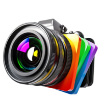 Professional Digital Camera with Colorful Filters and Large Lens for Photography and Videography png
