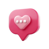 3D Render of Pink Speech Bubble with Heart and Three Dots Representing a Love Message or Notification png