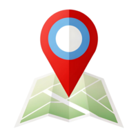 Red and Blue Location Pin on Folded Map Icon Illustration Design for Navigation App or Website png
