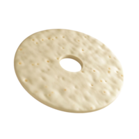A single round cracker with a hole in the middle offwhite color and small air bubbles png
