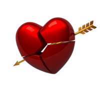 A Broken Red Heart Pierced by a Golden Arrow on transparent Background 3D Render png