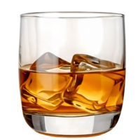 A rocks glass of amber liquid with ice cubes, a refreshing drink perfect for a nightcap png