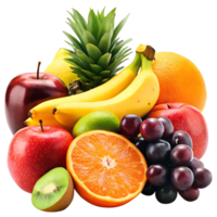Assortment of Fresh and Vibrant Fruits Including Apples Bananas Oranges Pineapple Kiwi and Grapes png