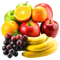 A vibrant collection of fresh fruits including apples oranges bananas and grapes a delightful display of natures goodness png