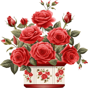 maravilloso ramo de flores de rojo rosas en un decorativo maceta con floral diseño png
