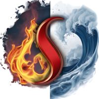 Fiery Wave Abstract Art Red S Shape Design with Blazing Fire and Crashing Ocean Wave png