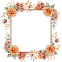 Elegant Watercolor Peach Rose Square Frame Border Floral Design Element png